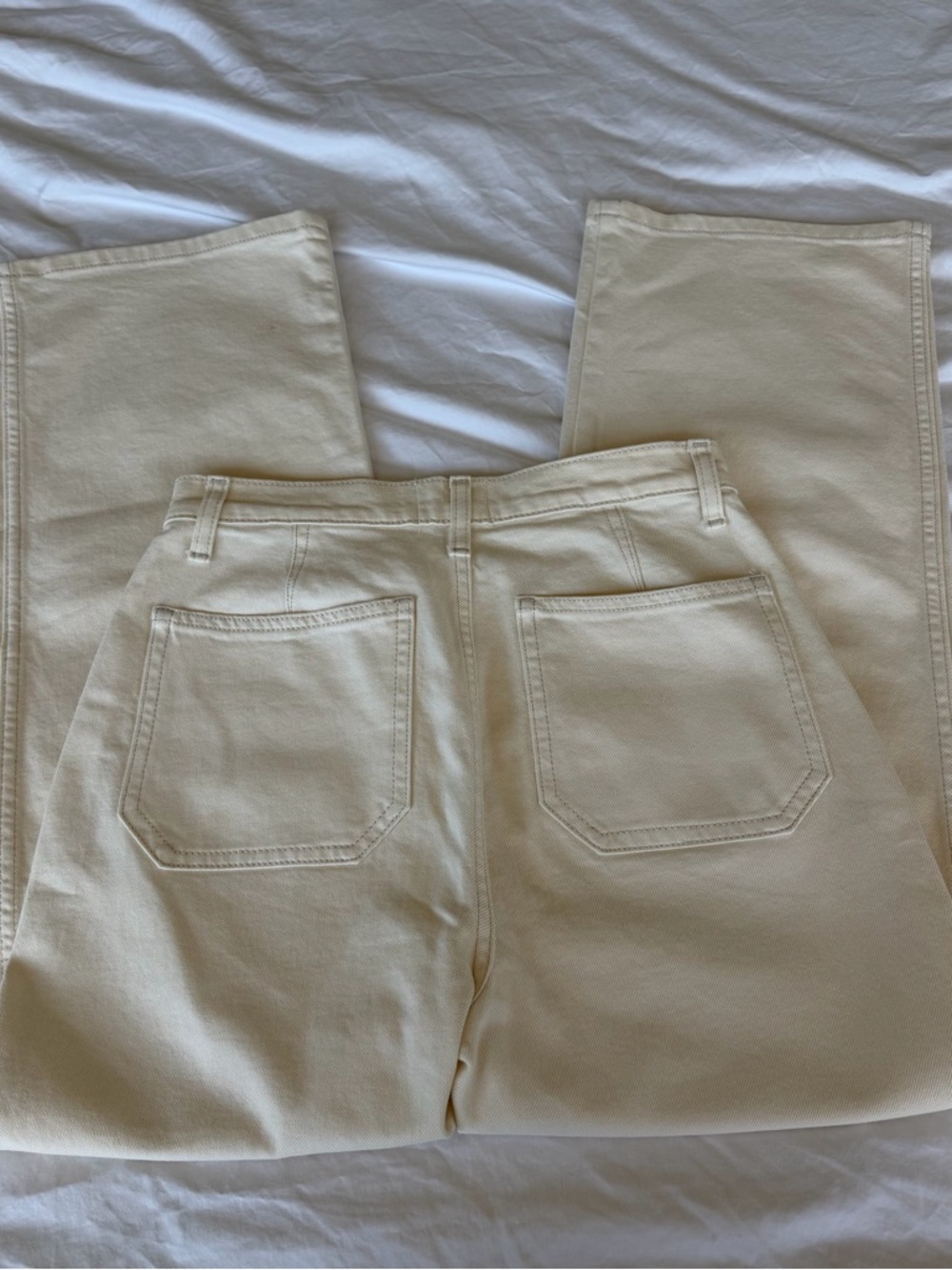 Reformation Alyssa Stretch Wide Leg Cropped Jeans in Cream - Picture 5 of 6